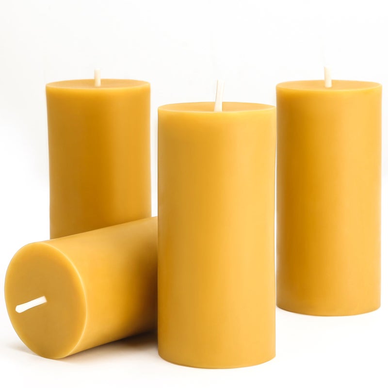 MOSROAD Natural Beeswax Pillar Candles 4 Packs  140 Hours Burn Time  100% Pure Beeswax Candles for Emergency Prayer Home Deco  Bees Wax Candles for Relax  Smokeless & Dripless [2x4 inch] - Image 1